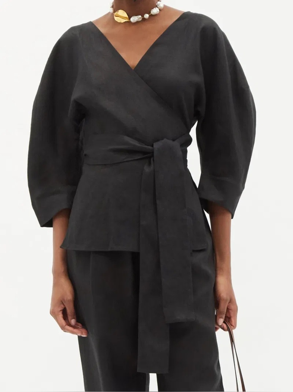 $635 MARA HOFFMAN Emiliana Belted Hemp Wrap Top